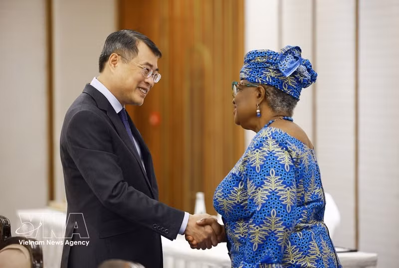 El primer ministro vietnamita, Le Minh Hung, se reúne con la directora general de la Organización Mundial del Comercio (OMC), Ngozi Okonjo-Iweala. (Fuente: VNA)