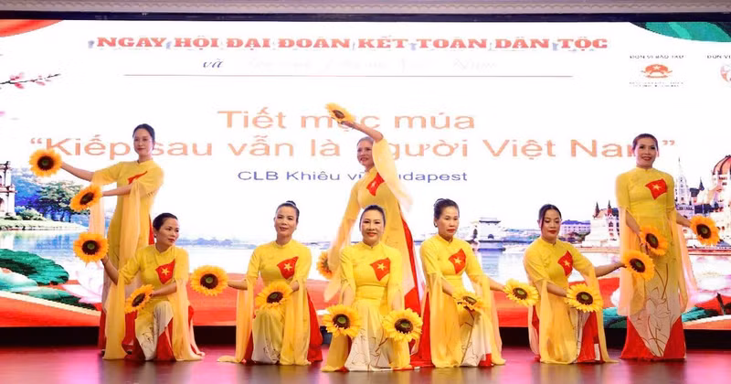 Un espectáculo artístico interpretado por integrantes de la Asociación de Mujeres Vietnamitas en Hungría. (Foto: Embajada de Vietnam en Hungría)