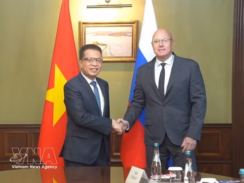 El viceprimer ministro ruso Dmitry Chernyshenko y el embajador de Vietnam en Rusia, Dang Minh Khoi (Fuente: VNA)