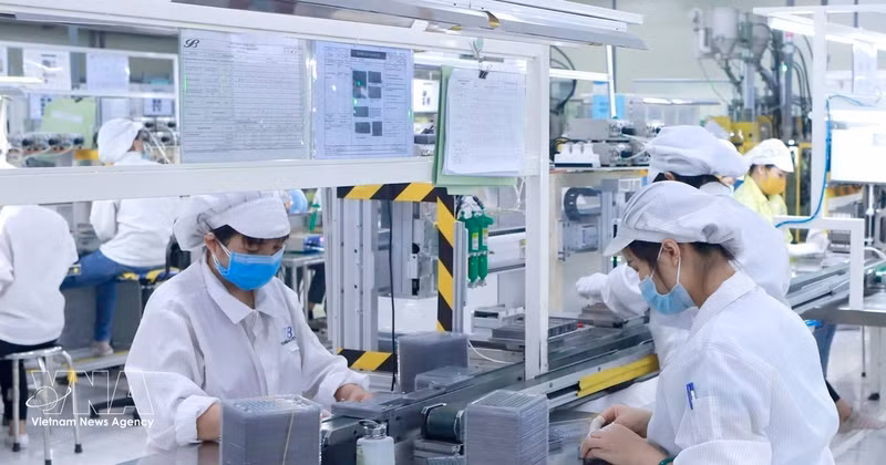 Producción de componentes electrónicos en la empresa Star Engineers Vietnam, en el Parque Industrial Binh Xuyen I (Phu Tho). (Foto: VNA)