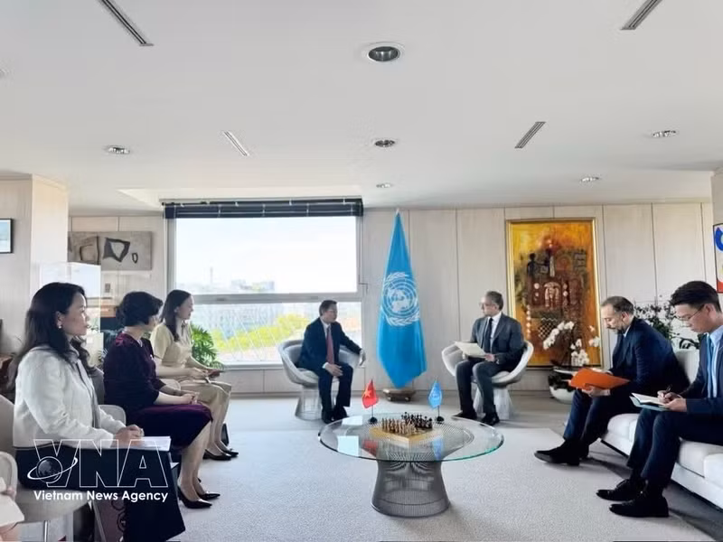 El viceministro de Relaciones Exteriores de Vietnam, Ngo Le Van, se reúne con el director general de la Unesco, Khaled El-Enany. (Foto: VNA)