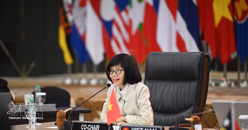 La jefe de la Misión Representante de Vietnam ante la Asean, embajadora Ton Thi Ngoc Huong, habla en la reunión. (Foto: VNA)