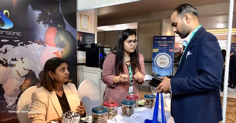 Empresas establecen contactos comerciales en los pabellones de exhibición. (Foto: VNA)