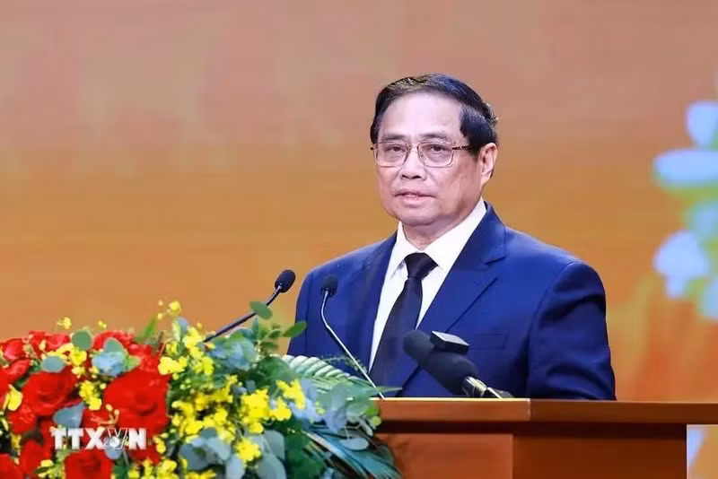 El primer ministro de Vietnam, Pham Minh Chinh, habla en el evento. (Fuente: VNA)