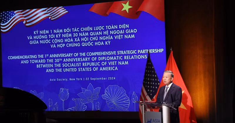 El secretario general del Partido Comunista de Vietnam y presidente del país, To Lam, habla en el evento. (Fuente: VNA)