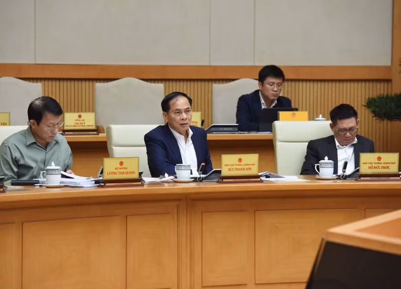 El canciller Bui Thanh Son habla en la cita.