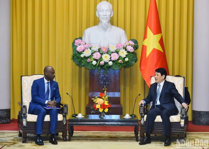 El presidente de Vietnam, Luong Cuong (derecha) recibe al ministro de Asuntos Exteriores, Integración Regional y Togoleses en el Exterior de Togo, Robert Dussey. (Foto: Nhan Dan)