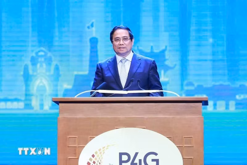 El primer ministro vietnamita, Pham Minh Chinh, interviene en la cita (Foto: VNA)