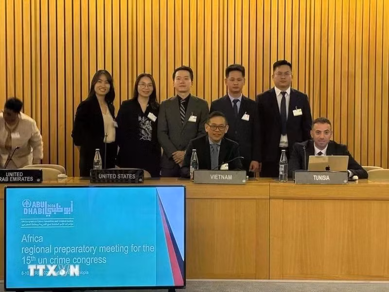 La delegación vietnamita asiste a la Reunión Preparatoria Regional Africana para el 15º Congreso de las Naciones Unidas sobre Prevención del Delito y Justicia Penal. (Foto: VNA) 