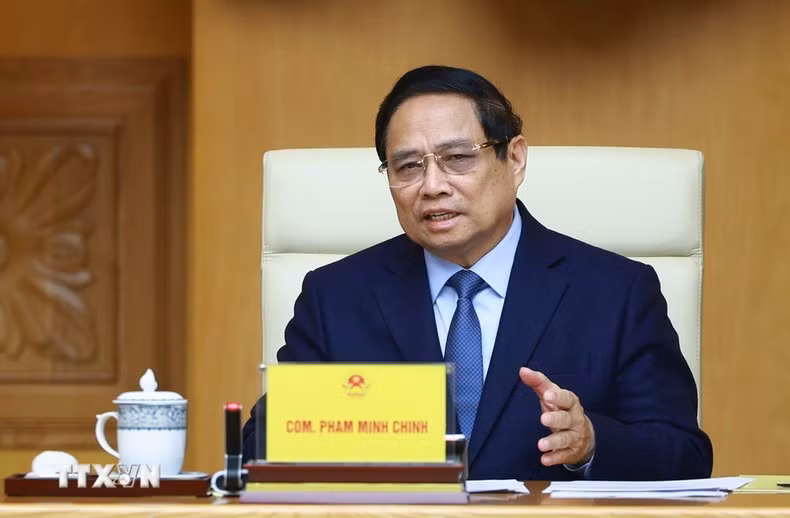 El premier Pham Minh Chinh habla en la cita.