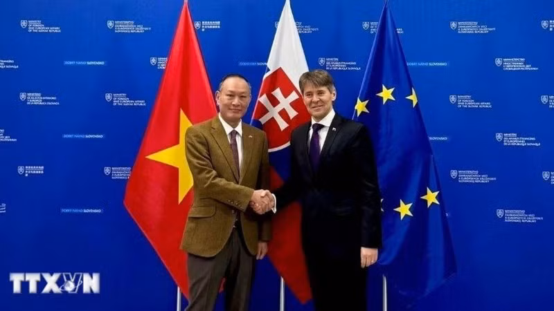 El embajador vietnamita en Eslovaquia, Pham Truong Giang, y el primer viceministro de Asuntos Políticos y Europeos, Marek Estok. (Fuente: VNA)