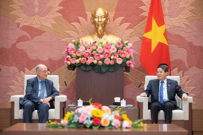 El vicepresidente de la Asamblea Nacional de Vietnam Nguyen Duc Hai (derecha) y Kambiz Ghawami, titular del Servicio Universitario Mundial de Alemania. (Fotografía: quochoi.vn)