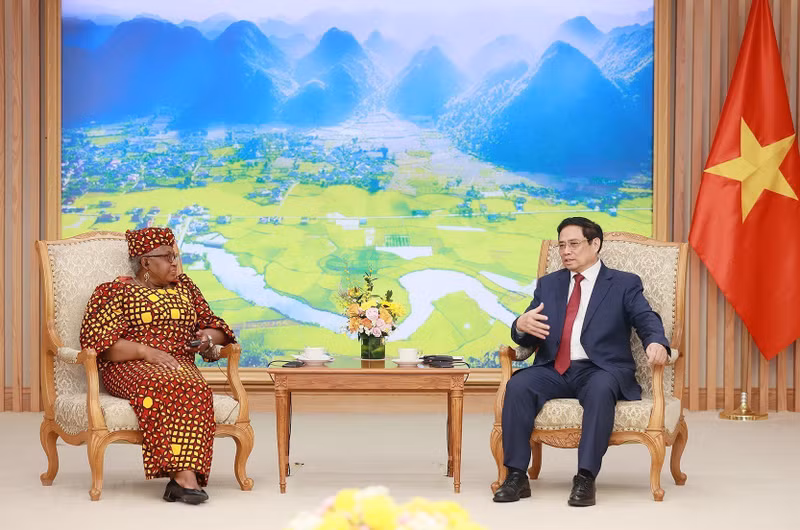 El primer ministro vietnamita, Pham Minh Chinh, y la directora general de la Organización Mundial del Comercio (OMC), Ngozi Okonjo-Iweala. (Fotografía: VNA) El primer ministro vietnamita, Pham Minh Chinh, y la directora general de la Organización Mundial del Comercio (OMC), Ngozi Okonjo-Iweala. (Fotografía: VNA)