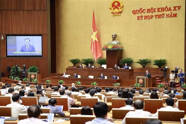 El presidente de la Asamblea Nacional de Vietnam, Vuong Dinh Hue, en la sesión. (Fotografía: VNA)