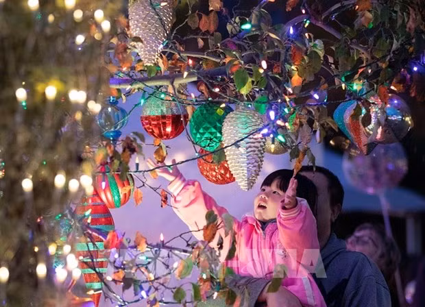 Una niña observa las decoraciones navideñas en una comunidad de San Carlos, California, Estados Unidos. (Fotografía: Xinhua/VNA)