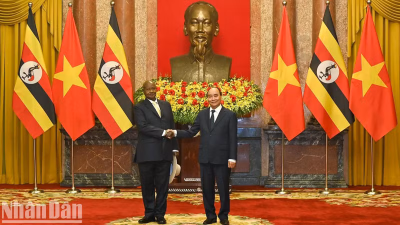 Los dos presidentes en la recepción ceremonial.