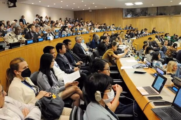 Delegación vietnamita en la reunión. (Fotografía: baoquocte.vn)