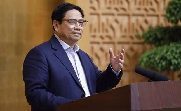 El primer ministro vietnamita, Pham Minh Chinh, en la reunión. (Fotografía: VNA)