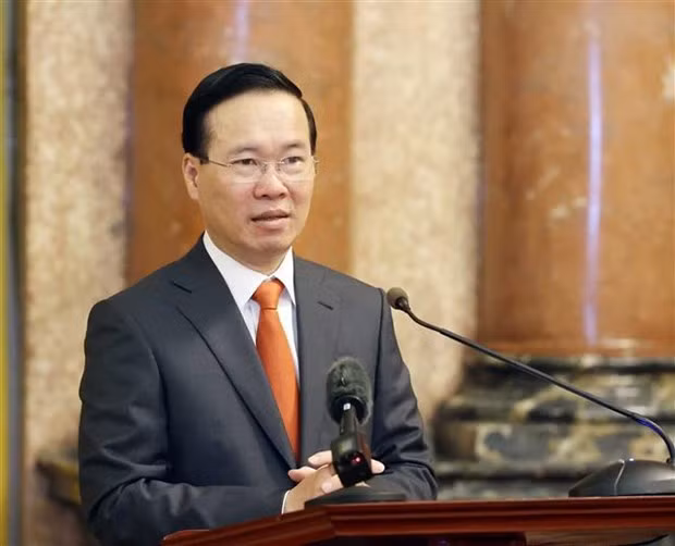 El presidente vietnamita, Vo Van Thuong, en la reunión. (Foto: VNA)
