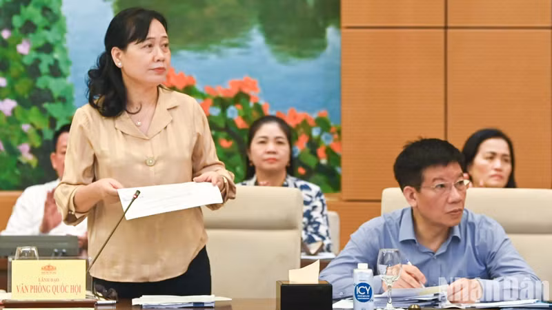 La vicesecretaria general y jefa adjunta de la Oficina de la AN, Nguyen Thi Thuy Ngan, presenta un informe.