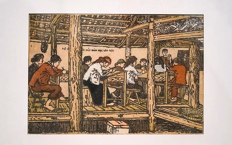 La pintura "En una clase del Movimiento de Universalización del Aprendizaje" del artista Nguyen The Vinh. (Foto: Museo de Bellas Artes de Vietnam)