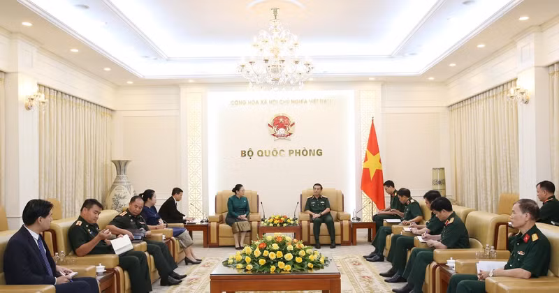 El ministro de Defensa de Vietnam, general Phan Van Giang, recibe a la embajadora de Laos en el país, Khamphao Ernthavanh. (Foto: VNA)