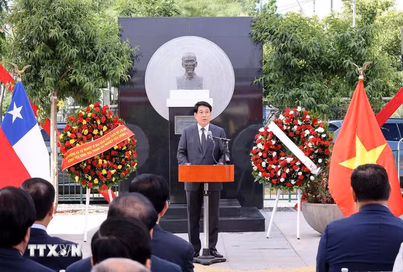 El presidente vietnamita, Luong Cuong, interviene en el acto. (Foto: VNA)
