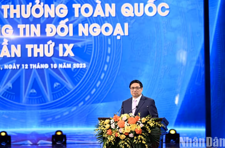 El premier vietnamita, Pham Minh Chinh, habla en la cita. (Foto: Thanh Dat)