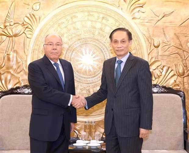Le Hoai Trung, jefe de la Comisión de Asuntos Exteriores del Comité Central del PCV y el ministro de Relaciones Exteriores de Brasil, Mauro Vieira (Foto: VNA)