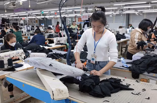 En la empresa textil y de confección TDT, comuna de Diem Thuy, distrito de Phu Binh. (Foto: VNA)