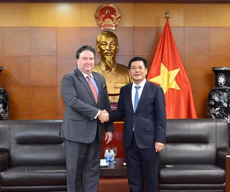 El ministro de Industria y Comercio, Nguyen Hong Dien, sostiene una reunión con el embajador de Washington en Hanoi, Marc E. Knapper (Foto: VNA)