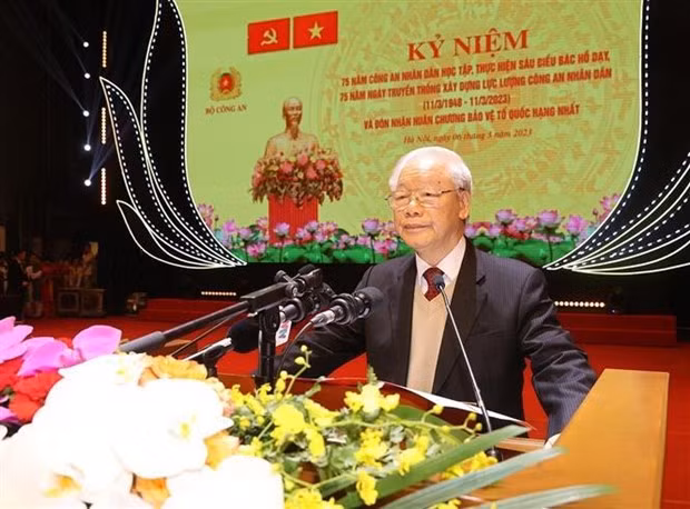 El secretario general del Partido Comunista de Vietnam (PCV), Nguyen Phu Trong, interviene en el evento (Foto:VNA)