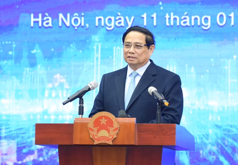 El primer ministro Pham Minh Chinh, interviene en la cita (Foto: Nhan Dan)