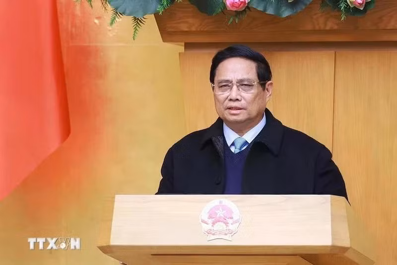 El primer ministro de Vietnam, Pham Minh Chinh, interviene en la conferencia. (Foto: VNA)