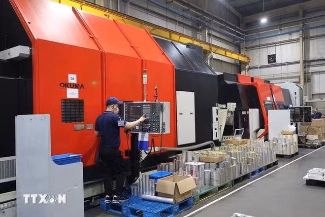 Empleados de la fábrica TAZMO VIETNAM trabajan con modernas máquinas japonesas. (Foto: VNA)