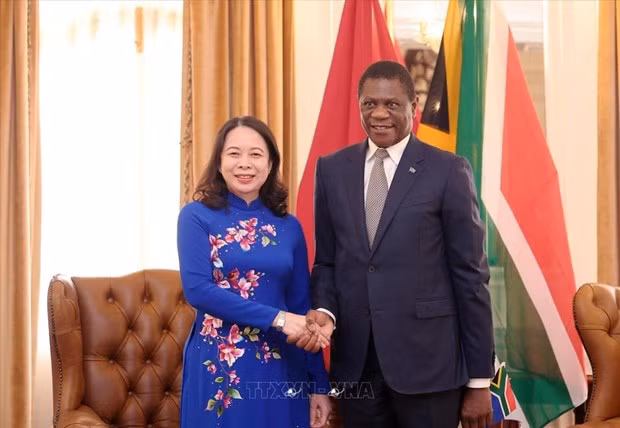 La vicepresidenta vietnamita Vo Thi Anh Xuan y el vicepresidente sudafricano Paul Mashatile (Foto:VNA)