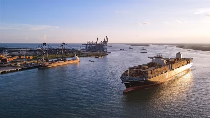 El buque MSC ALEXANDRA, con un arqueo bruto de 165 mil 908 toneladas y una eslora de 365,5 m, atraca en el puerto de SSIT para cargar y descargar cerca de 12 mil TEU.