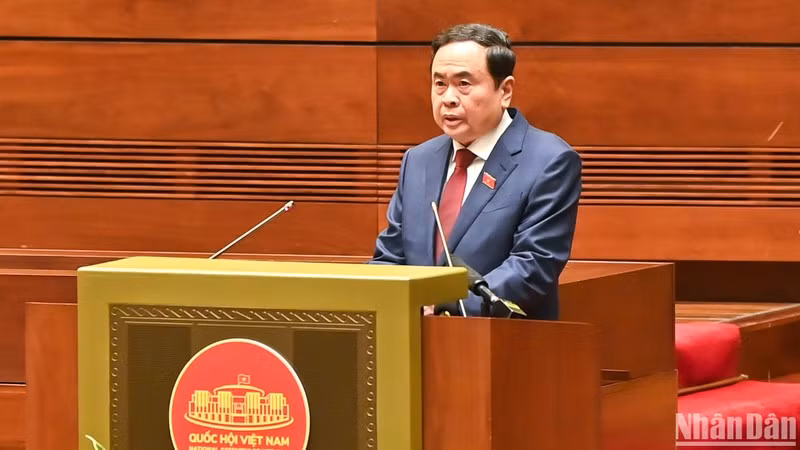 El presidente de la Asamblea Nacional de Vietnam, Tran Thanh Man, habla en el evento. (Fotografía: Nhan Dan)