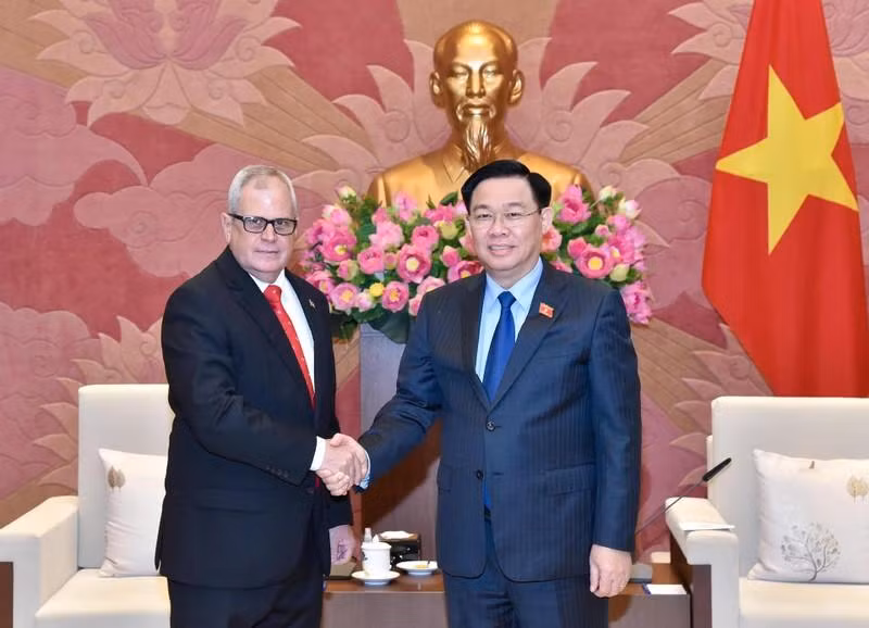 El presidente de la Asamblea Nacional de Vietnam, Vuong Dinh Hue, y el secretario de la Asamblea Nacional del Poder Popular y del Consejo de Estado de Cuba, Homero Acosta Álvarez. (Fotografía: Nhan Dan)