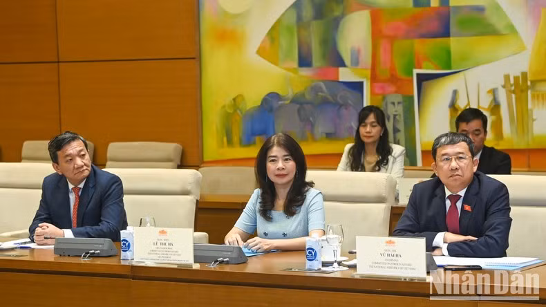 El jefe de la Comisión de Relaciones Exteriores de la Asamblea Nacional de Vietnam, Vu Hai Ha (primero a la derecha) en la cita. El jefe de la Comisión de Relaciones Exteriores de la Asamblea Nacional de Vietnam, Vu Hai Ha (primero a la derecha) en la cita.