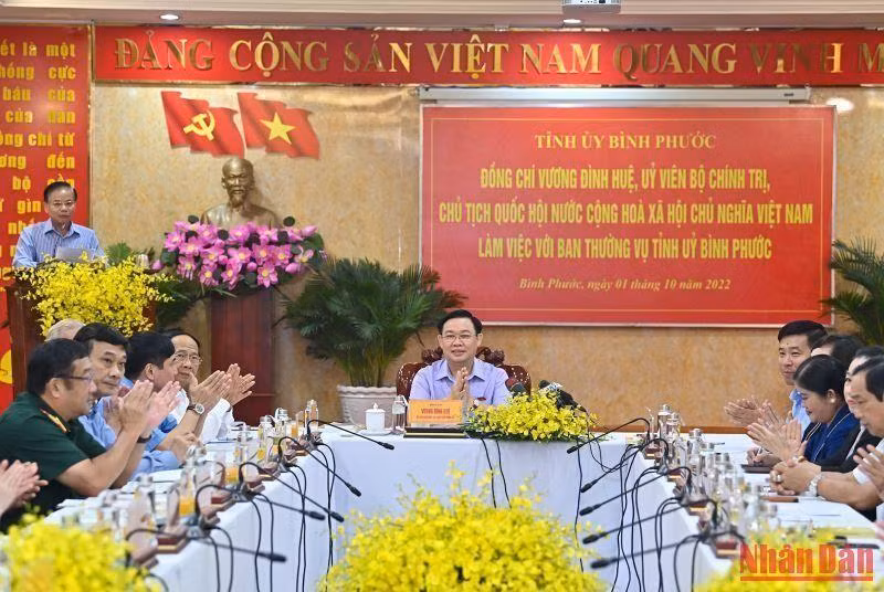 El presidente de la Asamblea Nacional de Vietnam, Vuong Dinh Hue, dirige la reunión. (Fotografía: Nhan Dan)