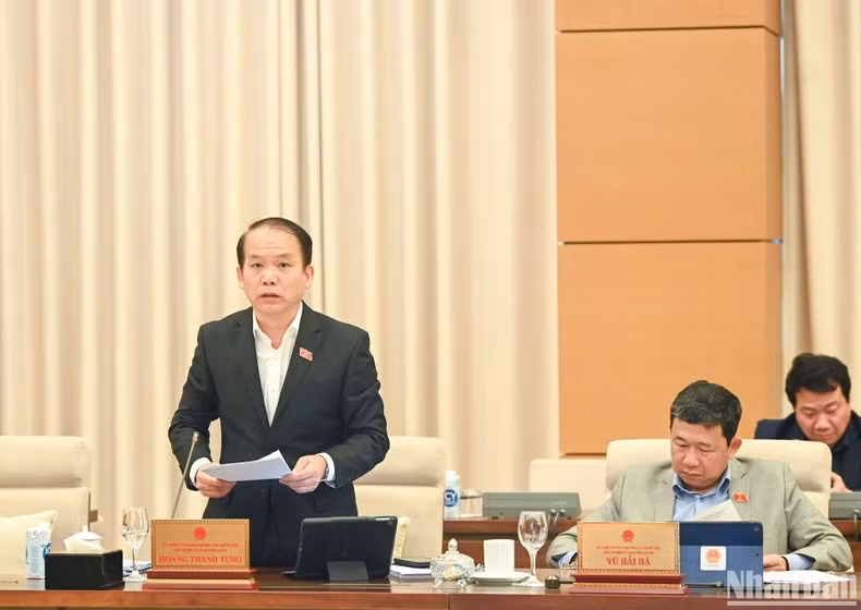 El jefe de la Comisión de Asuntos Legales de la ANV, Hoang Thanh Tung, expone un informe. El jefe de la Comisión de Asuntos Legales de la ANV, Hoang Thanh Tung, expone un informe.