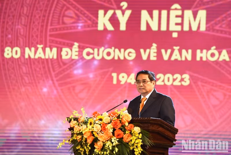 El primer ministro de Vietnam, Pham Minh Chinh, interviene en el evento. (Fotografía: Nhan Dan)