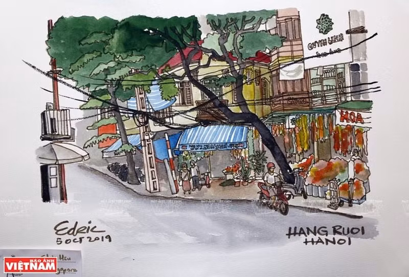 Una esquina en el casco antiguo de Hanói.