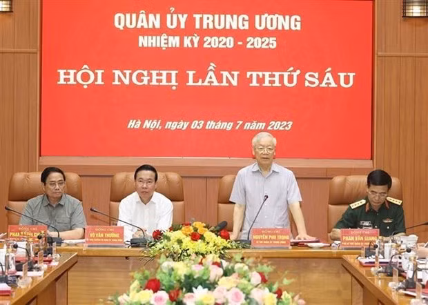 El secretario general del Partido Comunista de Vietnam, Nguyen Phu Trong, interviene en la conferencia. (Fotografía: VNA)