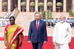 [Foto] Ceremonia de bienvenida al máximo dirigente vietnamita en India