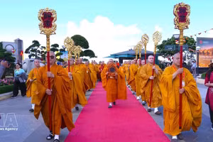 Día de Vesak de la ONU 2025: oraciones por la paz mundial y plantación de 108 árboles Bodhi en el monte Ba Den, provincia de Tây Ninh. (Foto: VNA)