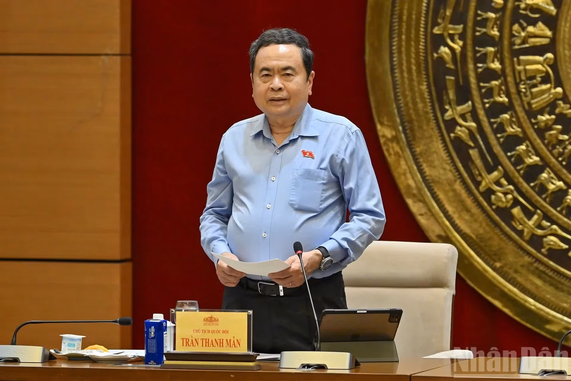El presidente de la ANV, Tran Thanh Man, pronuncia un discurso.
