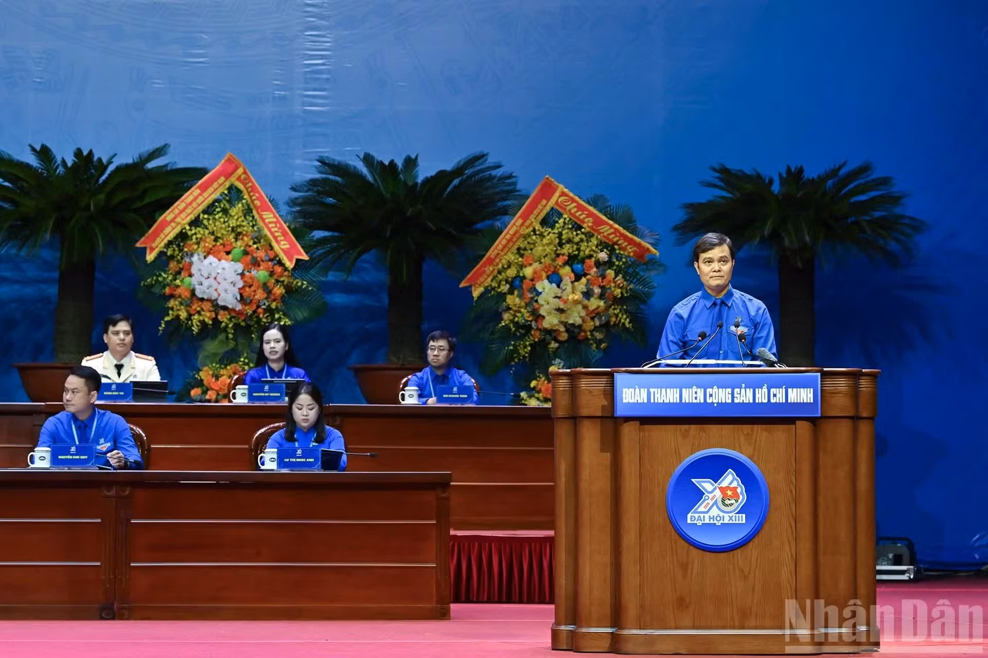 El primer secretario del Comité Central de la Unión de Jóvenes Comunistas Ho Chi Minh, Bui Quang Huy, pronuncia el discurso inaugural.