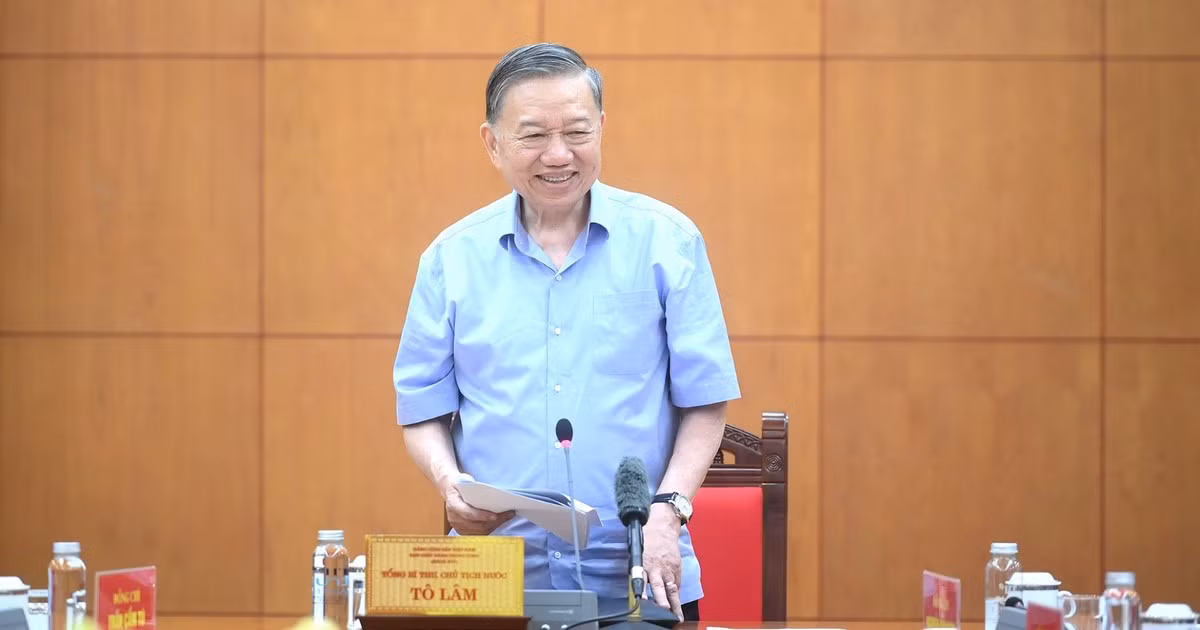 El secretario general del Partido Comunista y presidente de Vietnam, To Lam, durante su intervención en la reunión de trabajo con la Comisión de Propaganda y Movilización de Masas del Comité Central del Partido. 